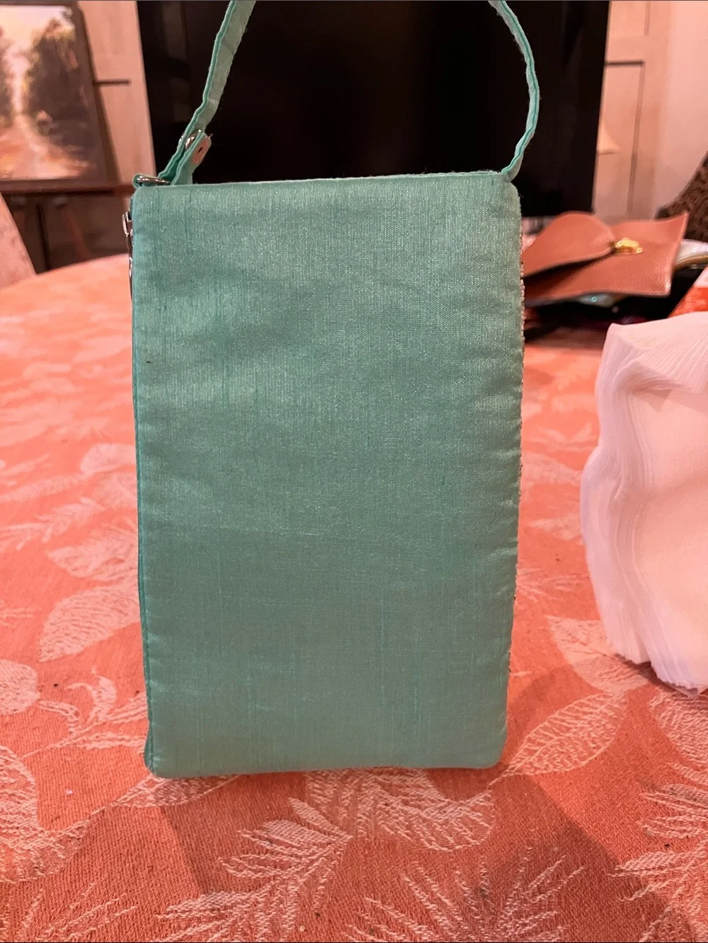 Mint Beaded Watermelon Wristlet Clutch